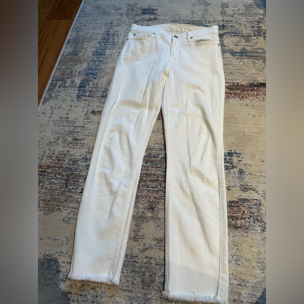 7 For All Mankind White Straight Leg Jeans